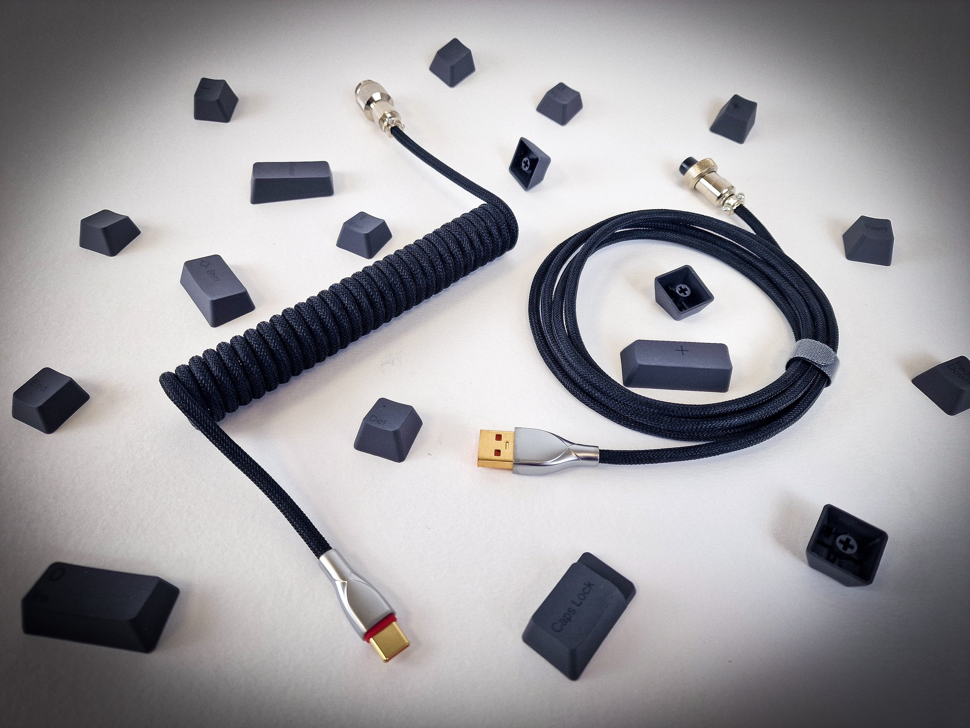 Jet Black Coiled Aviator Cable, USB-C to USB-A, GX16 Detachable 5-Pin