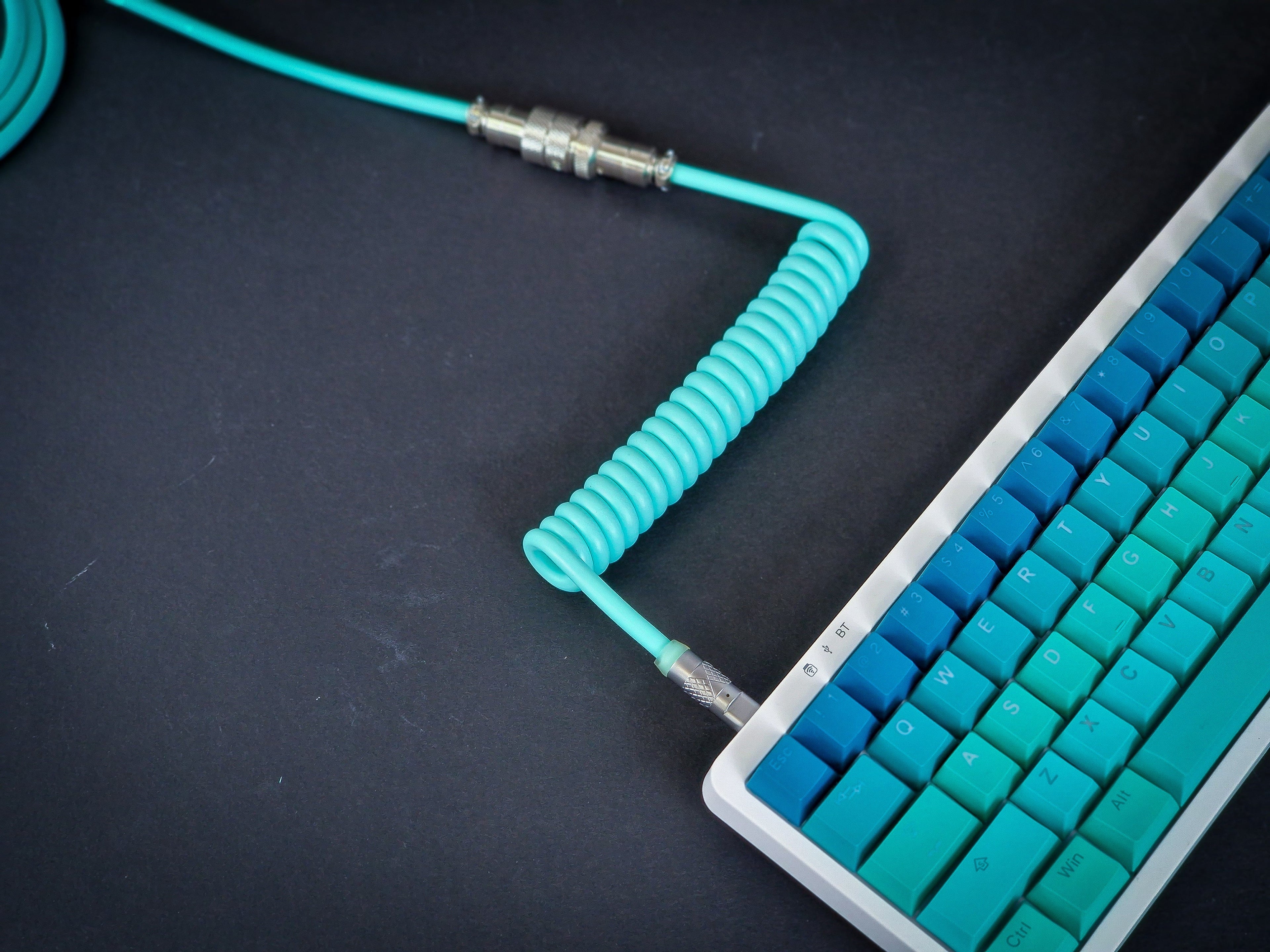 Cyan Coiled Aviator Cable, USB-C to USB-A, GX16 Detachable 5-Pin